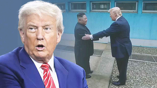 트럼프와 김정은의 2019년 판문점 회동 당시 모습